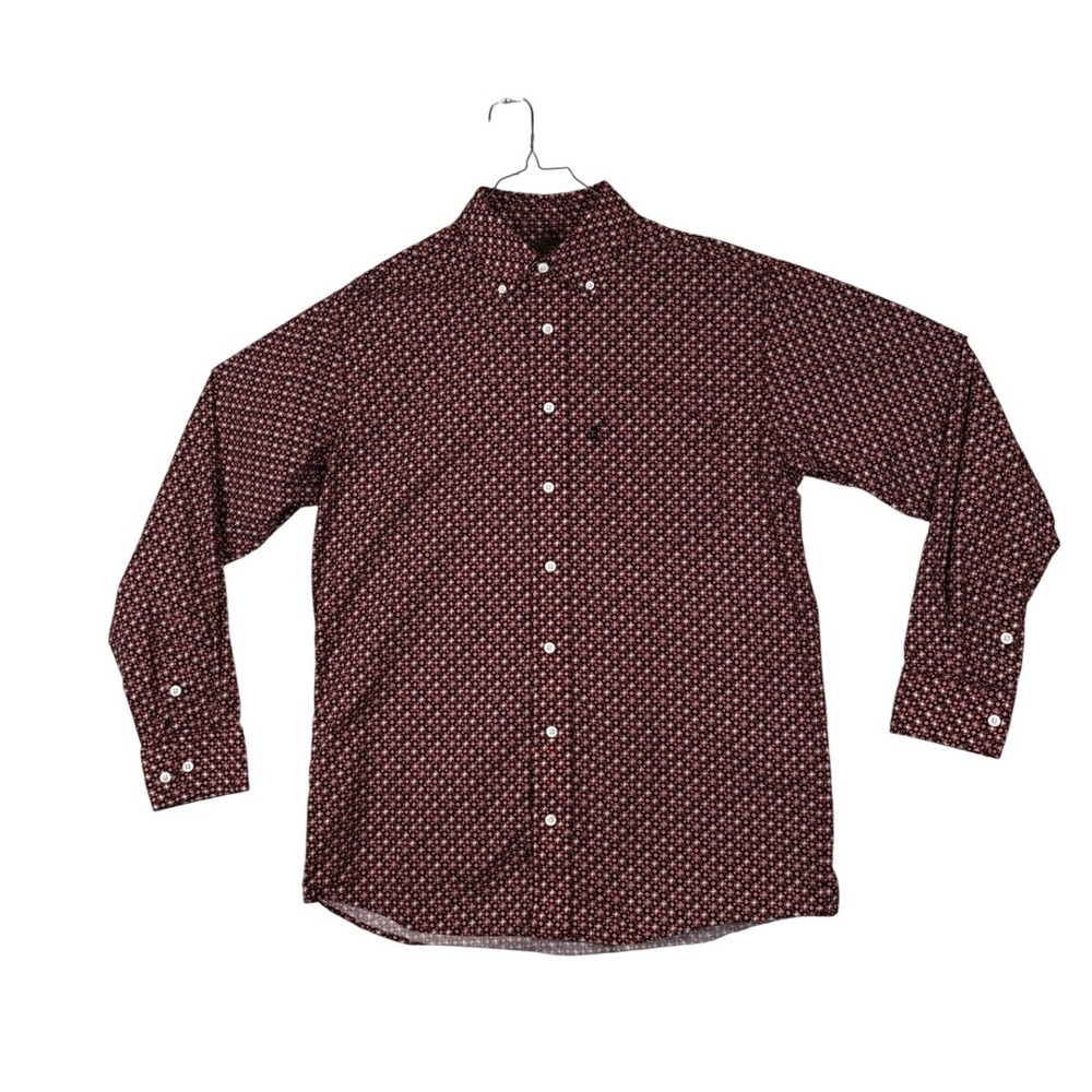 Panhandle Tuf Cooper Performance Mens Medium Burgundy Geometric Western Shirt